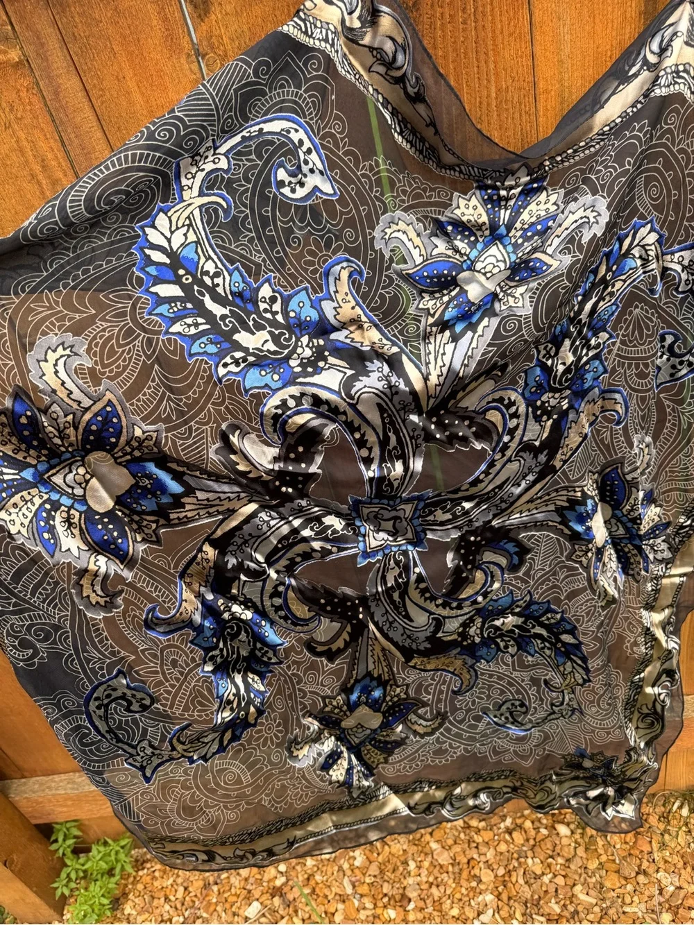 Western silk Paisley Pattern Lightweight Scarf Wrap in Black and Blue